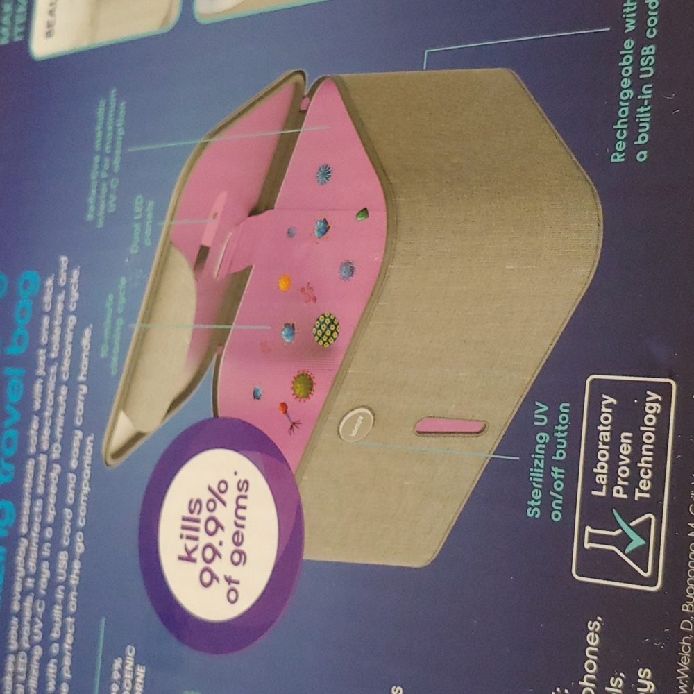 ionuv sani-case, LED sanitizing travel bag in pink